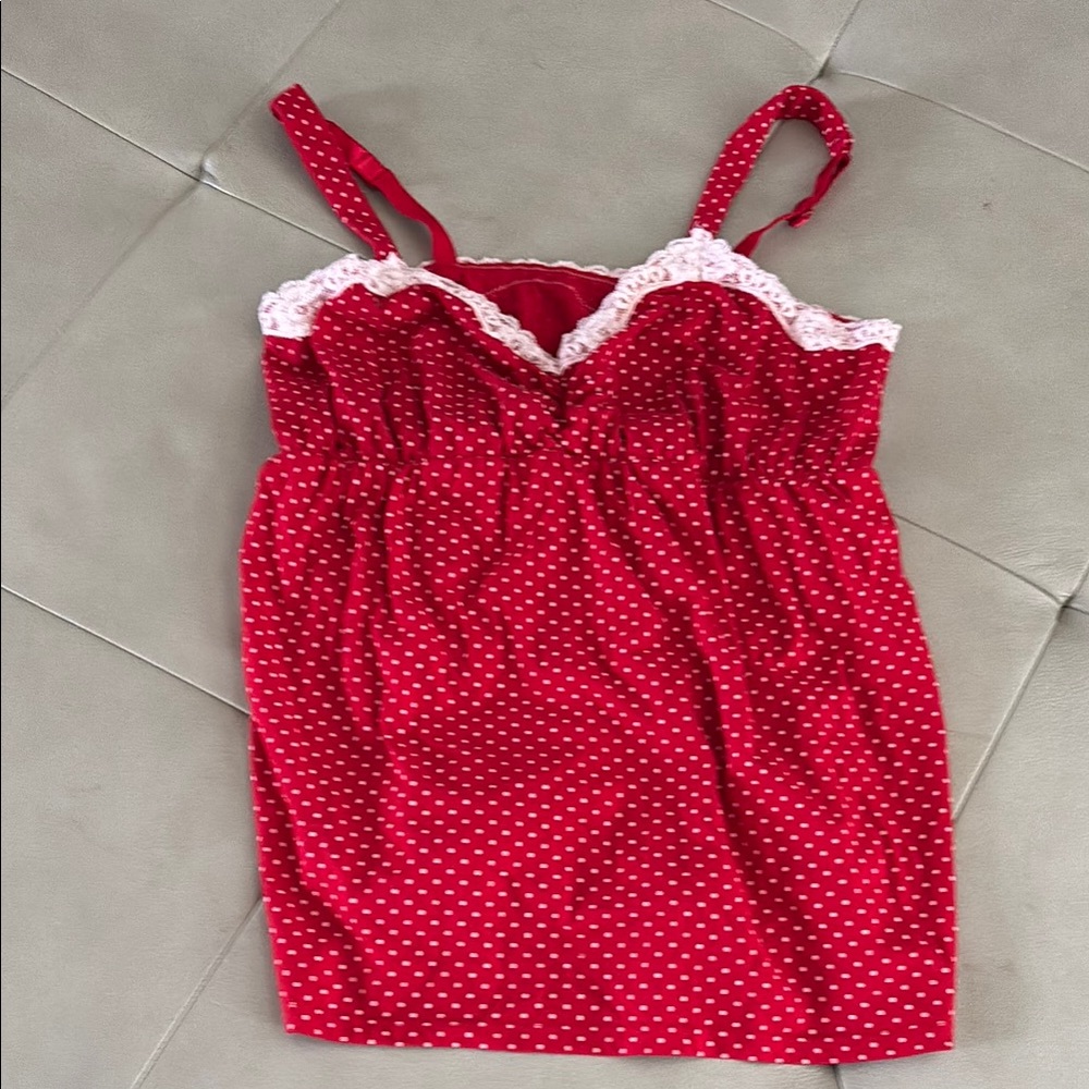 Red and White Polka Dot Chemise with Lace Trim